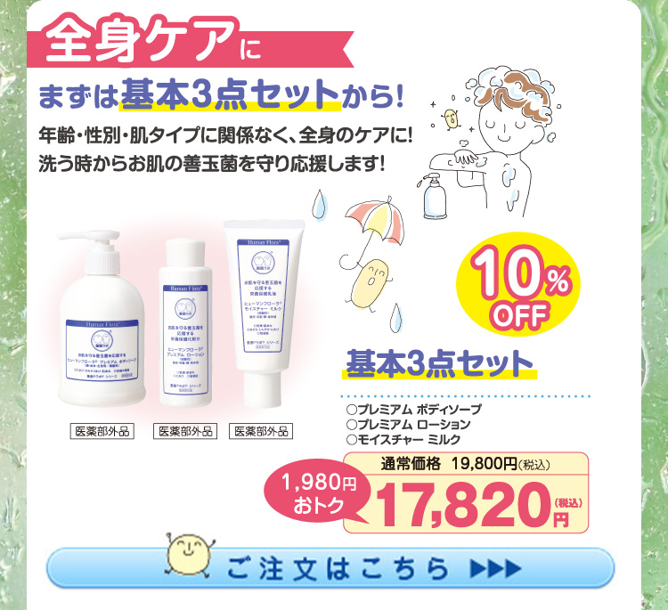 基本3点ｾｯﾄ10%OFF(ｿｰﾌﾟ･ﾛｰｼｮﾝ･ﾐﾙｸ) 17,820円（税込）